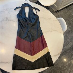 NWOT GARRISON lambskin leather halter neck  Chevron Dress
